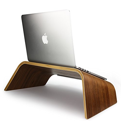 Urcover® UNIVERSAL Echt Holz Laptop Ständer Halter in Dunkel Braun mit Metalllippe | Samdi Edition Notebookständer | Desktop Laptopständer | Ultrabook Schreib-Tisch Halterung für Macbook, Lenovo Thinkpad uvm. - 4