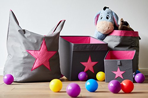 STORE,IT 672128 große Ordnungsbox offen, Grau mit Pinkem Stern, Polyester, 38 x 32 x 32 cm - 6