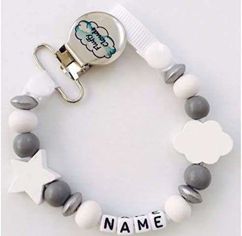 FLUFFY CLOUDS Dummy Clip | Personalized Pacifier Holder | Soother Chain Silicone & Wooden Beads | Baby Girls | Butterfly
