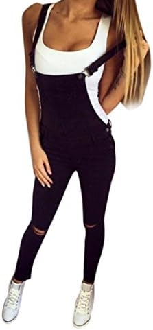 Womens Ladies Ripped Slim Fit Stretch Denim Dungaree Shorts Jumpsuit Casual Jump Suit Beach Wear Playsuit by Quistal (L, Black)