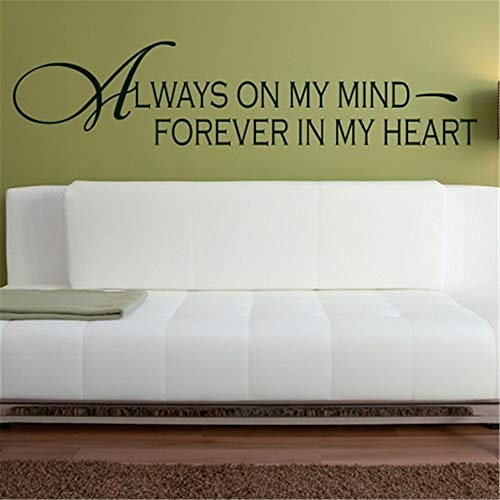 Wall Art Decal Sticker Words Wall Saying Words Removable Mural Wall Sticker for Baby Always On My Mind Forever in My Heart for Living Room Bedroom