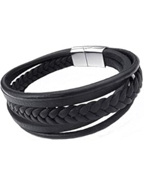 Mehrreihiges Leder Armband mit Magnet Verschluss | verspieltes Lederband mit geflochtenem Element | modisches...