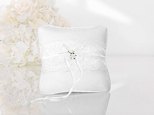 Ringkissen Weiß 16x16cm Röschen Satinschleife Spitze Hochzeitskissen Ring Kissen ring bearer pillow
