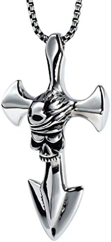 ORKST Pirate Anchor Necklace, Skull Pendant Cross Necklace For Men, Chain Length 60Cm