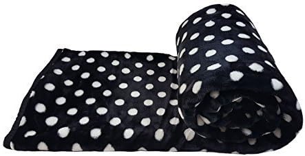 LUXURY POLKA DOT SUPERSOFT LARGE SHERPA BLACK WHITE FLEECE THROW BLANKET 150CM X 200CM - 1.3KILO