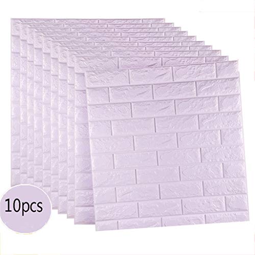 GLL-qianzhi 10 Unidades 77X70 Cm 3D Tridimensional Pegatinas De Pared De Ladrillo Blanco PE Espuma Impermeable Anticolisión DIY Pegatinas De Pared Autoadhesivo Papel Tapiz (Color : Purple)