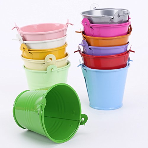 12 x Mini Eimer Bunt Gastgeschenk Hochzeit Party Taufe Süßigkeiten Bonbons Tischdeko Bonboniere Mit Tragegriff