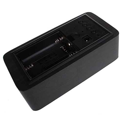 hibote Cuboid Sound Control Single Display Wooden Modern LED Digital Alarm Desk USB/ AA Battery Powered Clock Thermometer Calendar for Home Bedroom Office Use(Black Wood + White LED) - 5