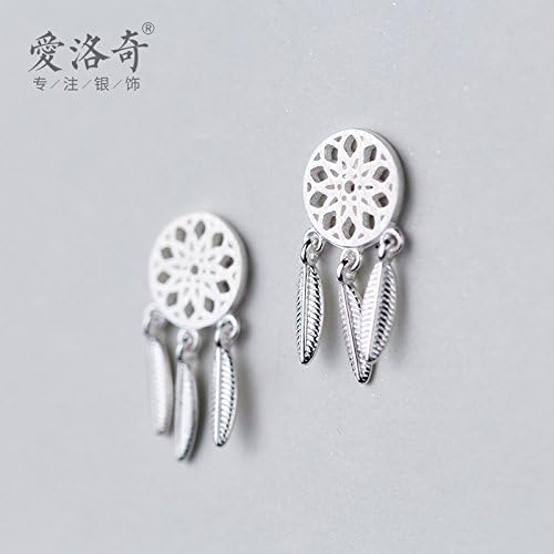 BAGEHAN 925 Silver Earrings Dreamcatcher Earrings Unique Hollow Pattern Earrings Jewelry,A