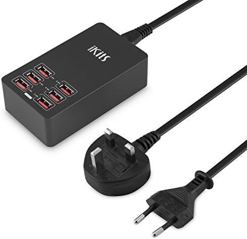 iKits 6.4A 32W 6 Port USB Charger, USB Charging Station Dock, Multi-Port Desktop Charger with Smart IC Technology for iPhone 7, 7Plus, 6s, 5, iPad Pro, iPad Air 2, mini 4, Samsung Black