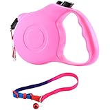 Einziehbare Hundeleine + Hundehalsband, Farbband Blei für Training, Hinterhof Gebrauch und Gehen Hunde (5M, Rosa)