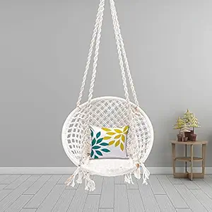 Patiofy Made in India Large Size Swing Chair | with Free Complete Hanging Kit Hammock-Hanging Chair Handmade 100% Cotton for Comfort Indoor & Outdoor/for Kids & Adults (Swing with Accessories)
