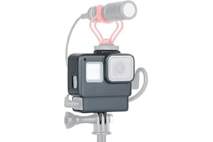 HAFOKO Hero 7 Vlogging-Käfig mit Kalter Schuh Adapter für Mikrofon, LED-Videoleuchte und 3.5mm Mikrofon Mikrofon Modul Halter kompatibel für Hero 7 6 5 Action Kamera Zubehör