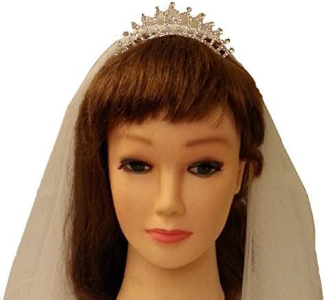 Communion veil with TIARA. Girls First Communion veil with DOUBLE LINE DIAMONTE CROSS 2 tier ELBOW LENGTH Veil 1st tier 20" 2nd Tier 25" (Shimmery ivory)