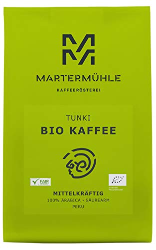 Martermühle | Bio Kaffee Peru Tunki (1kg) | Ganze Bohnen | Premium Kaffeebohnen aus Peru | Schonend geröstet | Kaffee säurearm | 100% Arabica
