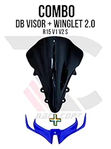 RACE COPZ DB Windshield Visor Black for Yamaha R15 V1 V2 S + Winglet 2.0 (Blue) (Combo)