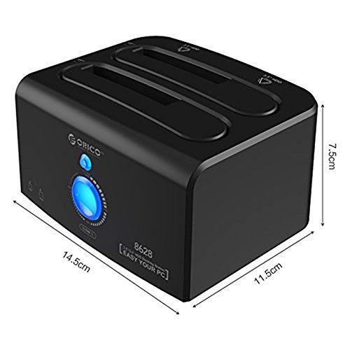 ORICO USB 3.0 / eSATA 2-Port Festplatten Dockingstation für 2,5 / 3,5 Zoll SATA III SSD und HDD, Offline-Klonfunktion, Unterstützt UASP und 2 x 6 TB – Schwarz - 5