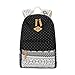 Produktbild Lounayy Canvas Rucksack Damen Mädchen Teenager Schulrucksack Mit Punkte Rucksäcke Baumwollstoff Schultasche Schulranzen Daypacks Backpacks Freizeit Universität (Color : Schwarz)