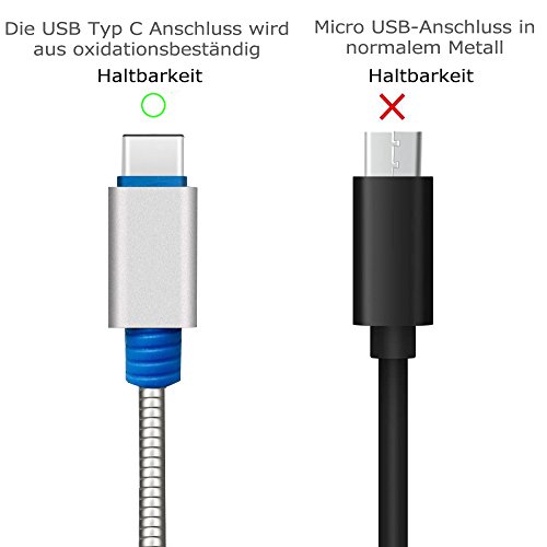 Kingwell USB Typ-C 3.0 Datenkabel (USB Type-C 3.0 data cable) aus rostfreier Edelstahl Datenkabel (3,3 Ft/1M) und Ladekabel für Handy, wie Samsung, Google, Huawei etc, und Tablet mit USB Type-C Stecker, flexibel und bruchfest - 5