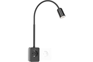 ENUOTEK Lampe de Applique Murale Chambre Chevet de Lecture LED Noir, Flexible liseuse murale led tete de lit Dimmable avec Sortie USB et Type C, Couleur de Lumière Réglable 4000K 3000K 5000K, 3W 240Lm