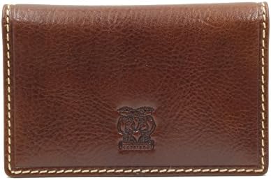 CAPPIANO Business Card &amp; Credit Card Holder Wallet - Vegetable Tanned Leather - Front Flap - Transparent PVC ID Window - Outside Backside Slip-in Pocket - Embossed CAPPIANO "Cherub" Logo - Cognac