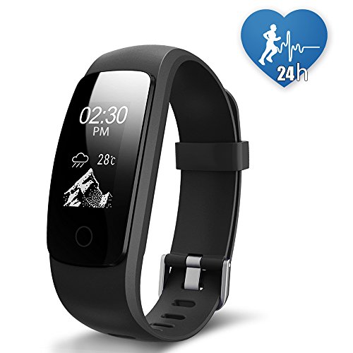 JoyGeek Fitness Tracker, Heart Rate Monitor Smart Bracelet Bluetooth 4.0 Waterproof Smart Watch with Pedometer Calorie Counter Sleep Monitor Guided Breathing Weather Report Music Control GPS Sports and Call/SMS Reminder for iPhone X/8/8 plus/7/7 plus And Android Samsung S9/note 8/S8 smartphones
