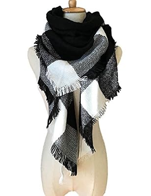 Heekpek® Écharpe Chale Femme Cachemire Chaud Automne Hiver Grand Plaid Tissu Glands Foulard (Noir)