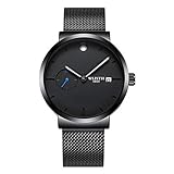 Armbanduhren Edelstahl Armbanduhren für Herren Quarzuhr für Herren Stahlgitterband Wasserdicht Kleine Sekunden Herren Business Watch Minimalismus Zubehör ansehen,Blue