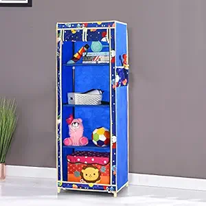 FAVOORA Single Door Foldable Wardrobe 4 Racks (Blue Pattern)