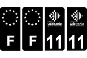 BEARN 11 Aude logo noir autocollant plaque immatriculation auto sticker Lot de 4 Stickers - Angles : arrondis