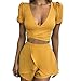 Produktbild Damen 2Pcs Top & Shorts Set Mini Playsuit VENMO Sommer Jumpsuit Kleid Damen Boho Ärmellos Sommerkleid Strandkleid Casual Mini Schulter Overall Playsuit T-Shirt Top Kurzarm Shirt Tee (Yellow, XL)