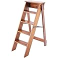 Wooden Step Ladders Folding Stool,5-Steps,Multifunction Climb Ladder Shelf,for Kitchen/Office/Library Stepladder,3 Colors Available