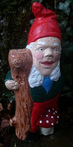 GARDEN GNOME ~ MURREY ~ HOLDING TREE TRUNK ~(OLD STYLE GNOME)