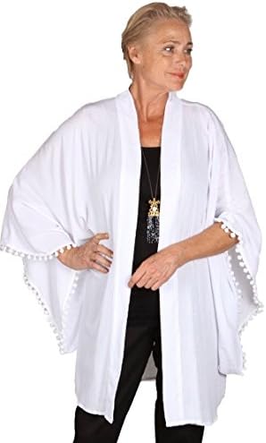 LOTUSTRADERS Women's Kimono Jacket with Pom Poms