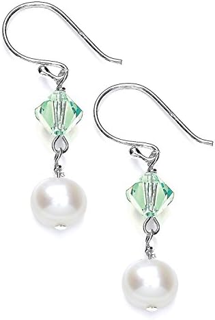 Jodie Rose V and Co Freshwater Pearl and Mint Crystal Drop Sterling Silver Earrings