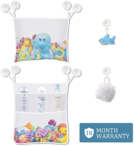 Bath Toy Organizer - 2 Large Storage Bags and 10 Strong Suction Cups with Key Lock - Baby Kids Bath Tub Net Storage