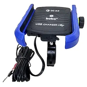 BOBO BM1 Jaw-Grip Waterproof Bike / Motorcycle / Scooter Mobile Phone Holder Mount with Fast USB 3.0 Charger, Ideal for Maps and GPS Navigation (Blue)