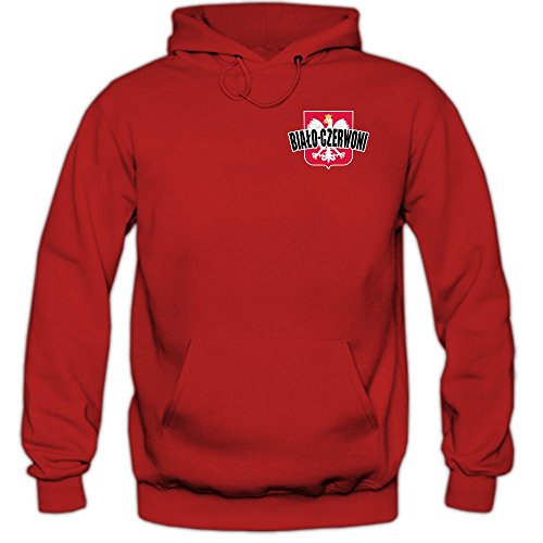 Polen EM 2016 #5 Kapuzenpullover | Fußball | Bialo-Czerwoni | Herren | Trikot | Nationalmannschaft © Shirt Happenz, Farbe:Rot (Red F421);Größe:S