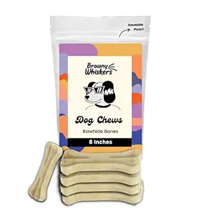 Brawny Whiskers Premium Chew Bones (8 Inches) | Compressed Rawhide Bones for Dogs - Long Lasting 100% All Natural Bones for Medium to Aggressive Chewers| Made in India | Pack of 5 Bones