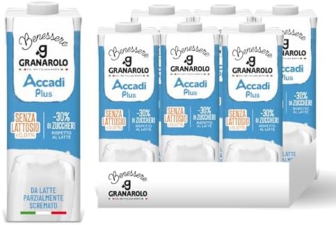 Granarolo Benessere Accadì Plus Parzialmente Scremato UHT, 6 Confezioni da 1L, da Latte 100% Italiano, Senza Lattosio (<0,01%), a Lunga Conservazione