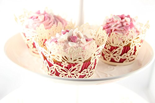 Elfenstall Cupcake / Muffin Papierförmchen – Zierumrandung – Dekorand “ Herzen Herzmuster Liebe Love “ 12 Stück für Geburtstage Hochzeiten Kommunion Konfirmationen Ostern Partys oder Feste (creme / ivory) - 4