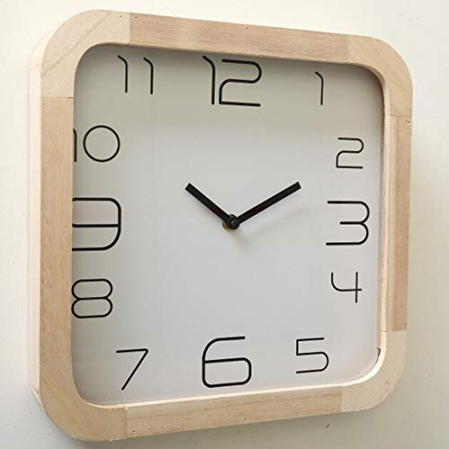 B.H.C. Gran Reloj de Pared en Estilo Retro postmoderno, Modelo: Culto, Material Cristal y Madera Natural, 30 x 30 cm, Color Natural y Blanco.