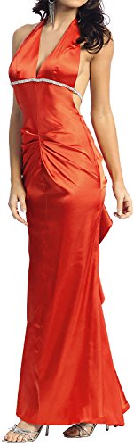 Preisvergleich Produktbild Abendkleid rückenfrei Strassband kurze Schleppe mit Volant Neckholder Abi-Ballkleid Hollywood-Style Promi-Look lang orangerot Charmeuse-Satin Größe 40