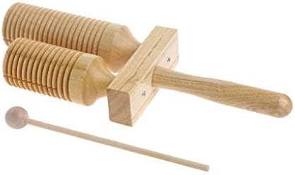 Percussion Double Wooden Agogo Bell With Beater Tapered Handle Musical Toy Kid