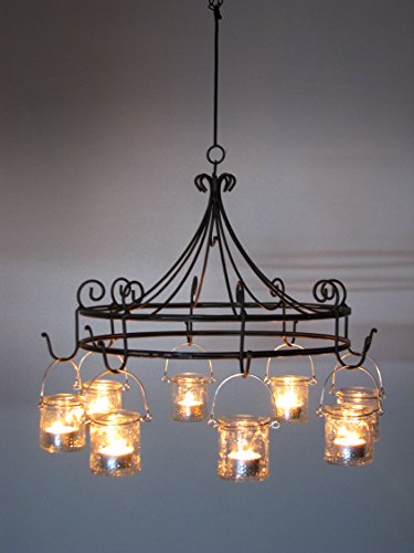 Windlichter, Gartenlaterne, Nostalgie-Hängeleuchter im Antik-Look, Metall dunkelbraun, Ø 45 cm mit 8 Windlichtern *Art.N72* - 5