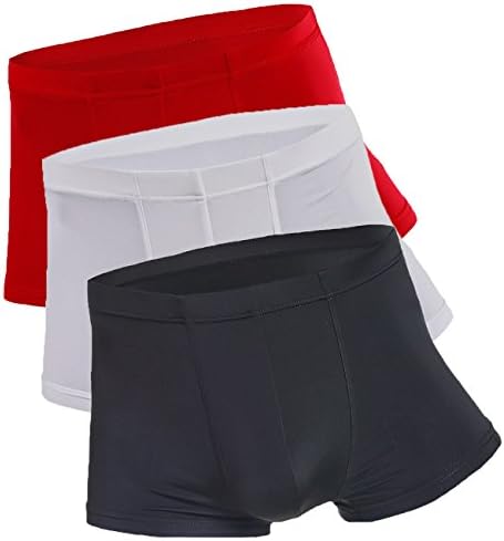 3 Packs Mens 3D Boxer Briefs - Ultra Breathable Moisture Absorption Shorts Trunks - Soft Silk Pouch Solid Color Underwear for Men (L/Waist 72cm)