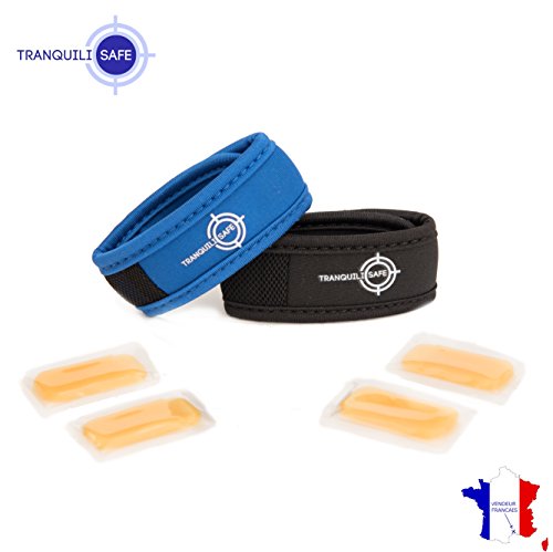 Preisvergleich Produktbild Tranquilisafe Anti-Mücken-Armbänder (2 Stück) + 4 Auffüllbehälter mit ätherischen Ölen