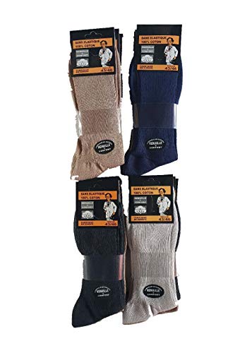 G.T.I. Lot 3 paires chaussettes homme sans élastique coton spécial pieds sensibles mult