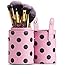 12 Make up Brushes Cup Sets - 2-Colour polka dot pink Synthetic Hair, Gold Aluminium Ferrule, Natural Wood Handle, Leather Cup [version:x8.9] by DELIAWINTERFEL