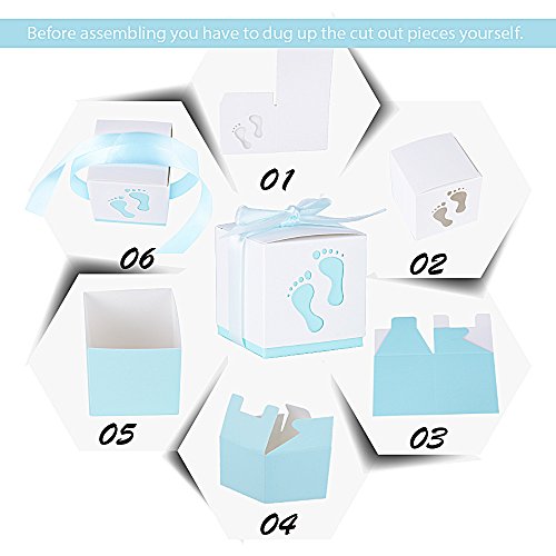 50 Stk. Gastgeschenk Box inkl. Seidenbänder 6x6x6 cm Geschenkbox für Hochzeit, Taufe usw. Pralinenschachtel süßigkeiten Bonboniere (Himmelblau) - 4